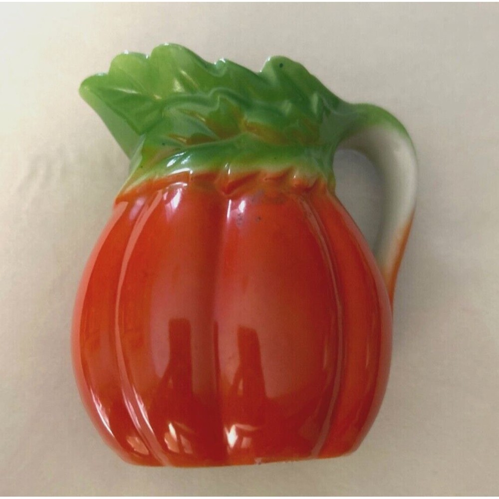 Vintage Porcelain Pumpkin/Tomato Small Pitcher Creamer Orange/Green Japan
